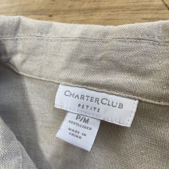 Charter Club Petite 100% Linen Shacket Womens PM M Shirt Jacket Beige Grunge* - Picture 5 of 16